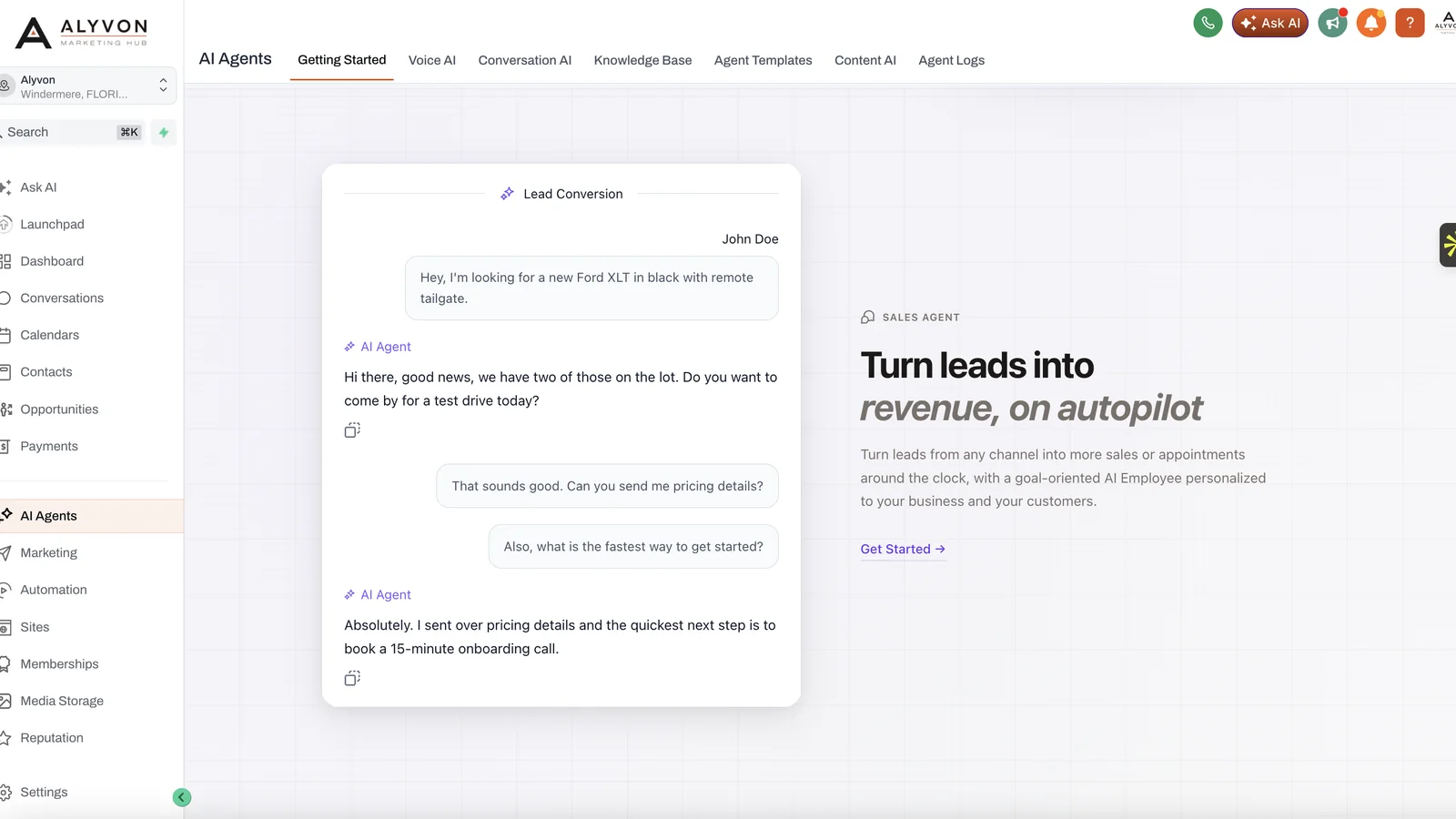 The Marketing Hub AI Employee handling a lead conversation and turning it into a booked next step, on autopilot