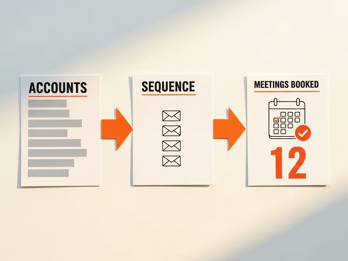 An account list flowing into an outbound sequence and booked meetings